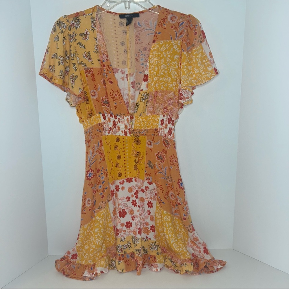 Forever 21 Patchwork Floral Print Mini Dress Deep… - image 1